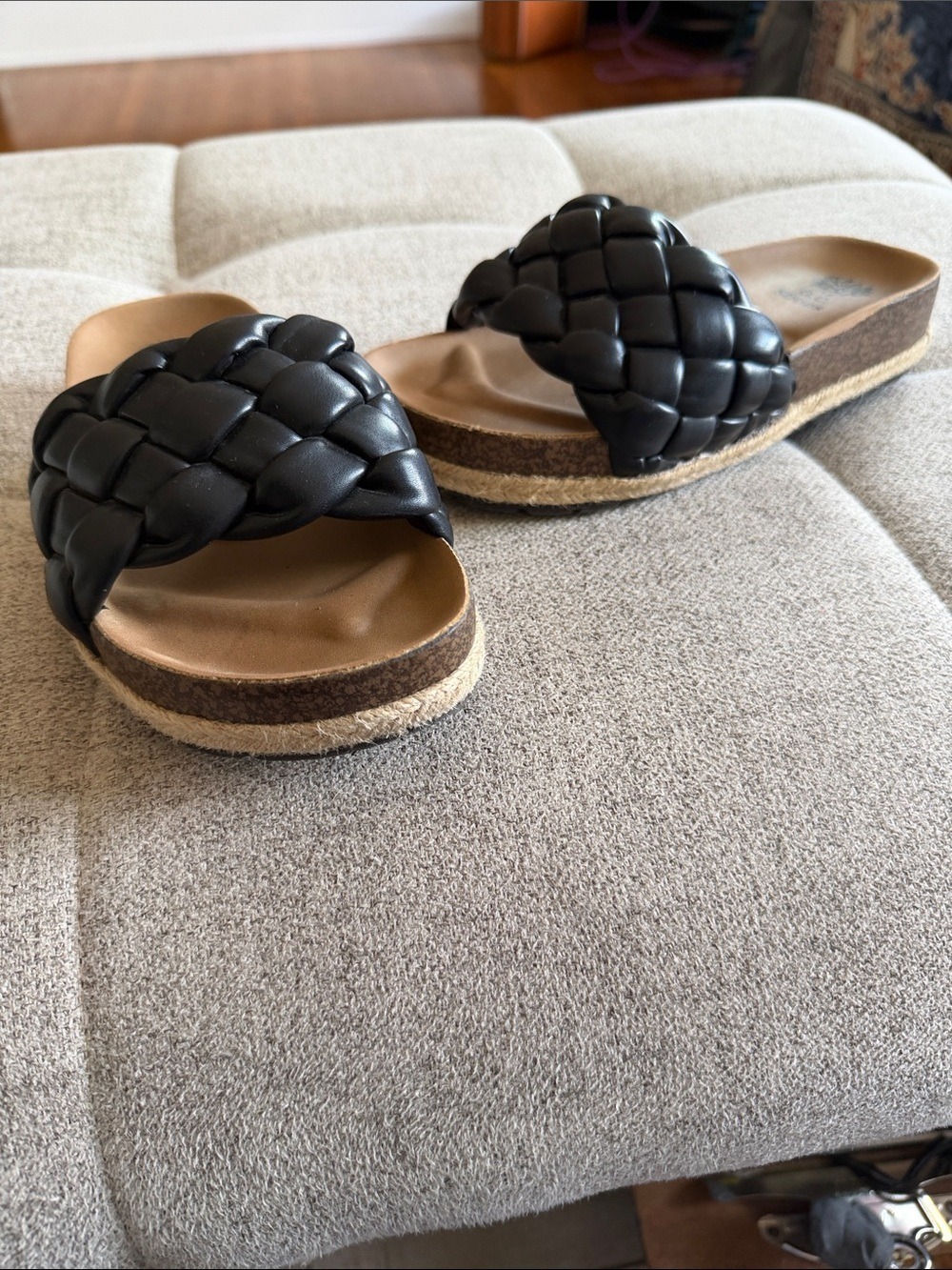 GC Shoes Black Woven Slide Sandals Platform Comfort Slides Size 6